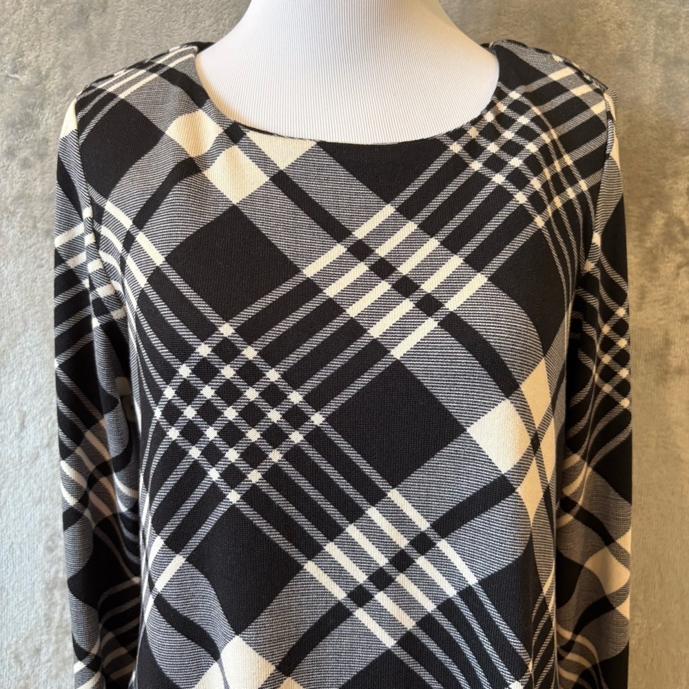 Plaid Academia Stretch Ruched Midi Dress Sz 4 - Picture 2 of 12